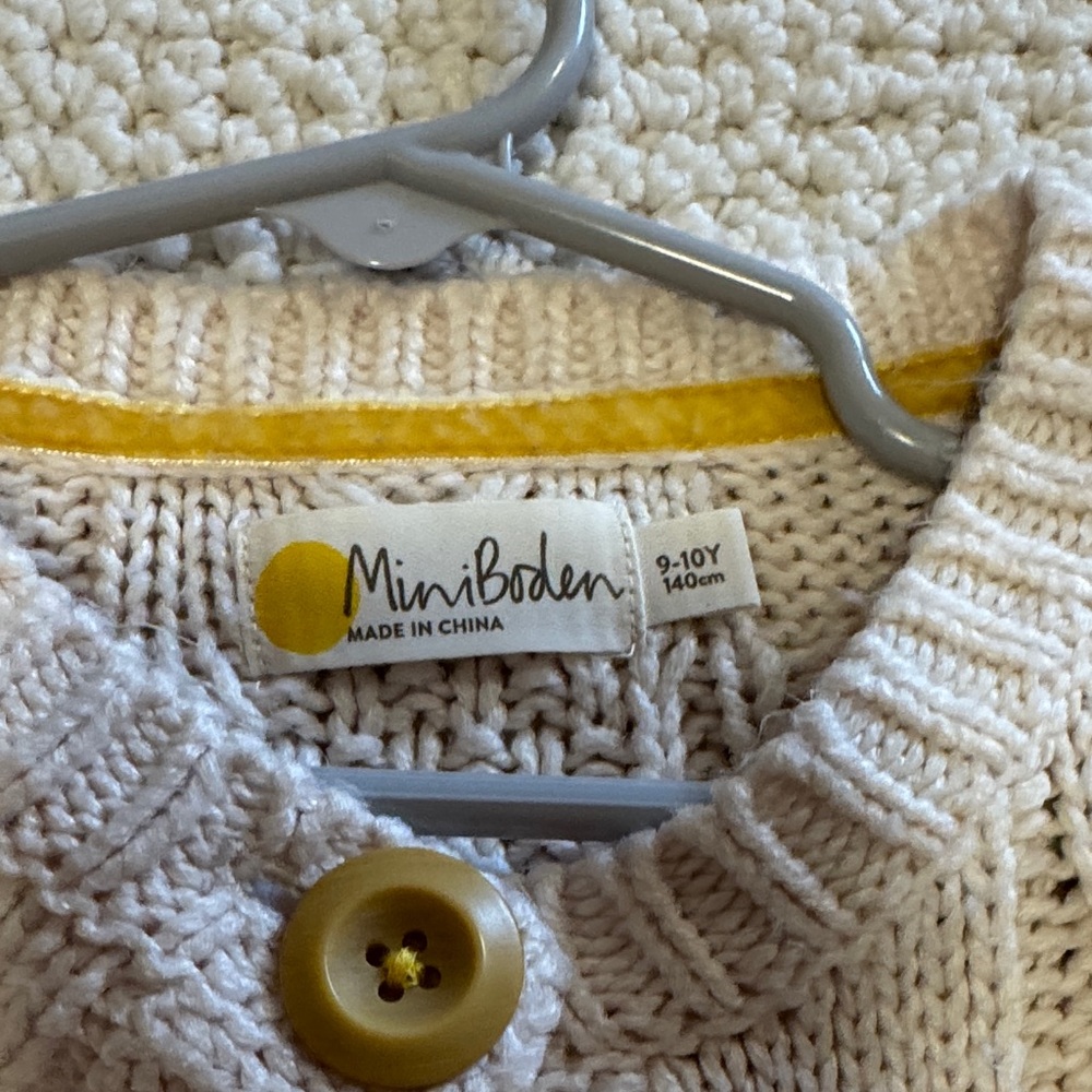 Mini Boden Cream Cable Knit Cardigan with Mustard Trim - Picture 3 of 13